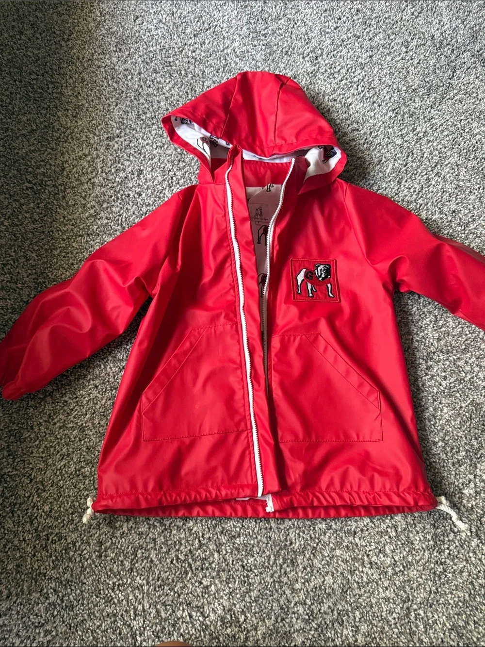 UGA Red Hooded Rain Jacket with UGA Dawg Patch